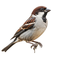 PNG A close-up of a sparrow perched gracefully against a white background