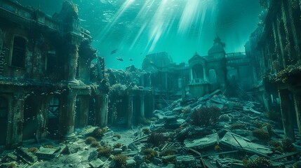 Sunbeams Illuminating Sunken City.