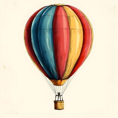 Fototapeta premium Vibrant Hot Air Balloon in Minimalist Doodle Design on Plain White Background