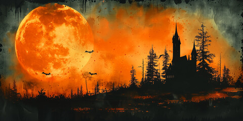 fire in the forest. Halloween night background. scary Halloween background