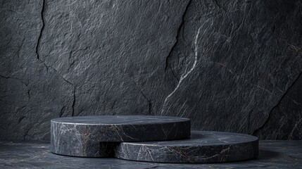 Fototapeta premium A black stone pedestal with two round bases
