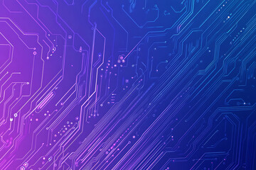 Futuristic vector illustration of an abstract circuit board with neon blue and purple gradients, showcasing intricate digital patterns and tech elements