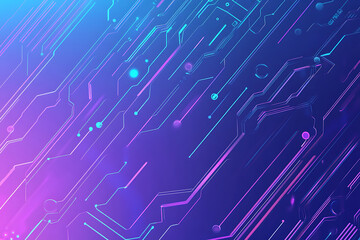 Futuristic vector illustration of an abstract circuit board with neon blue and purple gradients, showcasing intricate digital patterns and tech elements