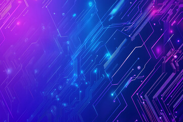 Futuristic vector illustration of an abstract circuit board with neon blue and purple gradients, showcasing intricate digital patterns and tech elements