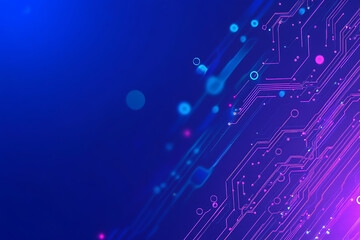 Obraz premium Futuristic vector illustration of an abstract circuit board with neon blue and purple gradients, showcasing intricate digital patterns and tech elements
