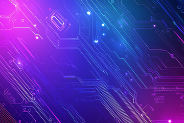 Futuristic vector illustration of an abstract circuit board with neon blue and purple gradients, showcasing intricate digital patterns and tech elements