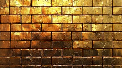 A wall made of gold bricks with a gold brick in the middle
