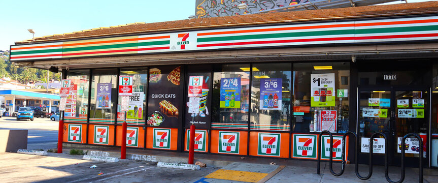 Los Angeles, California &ndash; July 20, 2024: 7-ELEVEN Store, the famous convenience Store Food