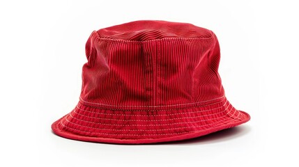 Red Bucket Hat On White Background