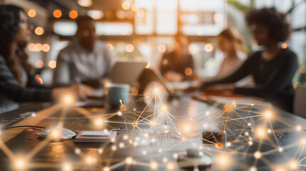 Obraz premium Professional business team working on a project together in the office Using economic growth charts and network connections to accompany the data. in analyzing future trends
