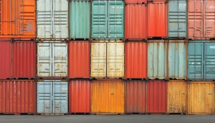 Fototapeta premium Shipping containers stacked on top of each other. Cargo sea port logistics and transportation