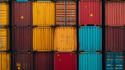 Fototapeta premium Shipping containers stacked on top of each other. Cargo sea port logistics and transportation