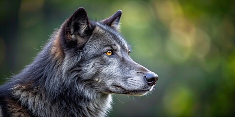Obraz premium Profile of a black phase grey wolf with copy space