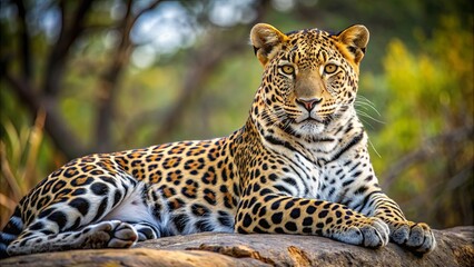 Fototapeta premium A majestic leopard resting in the wild, showcasing its beautiful spotted coat