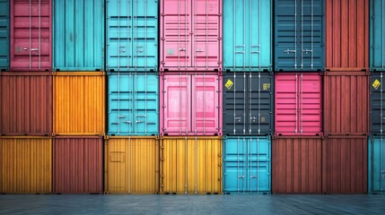 Fototapeta premium Shipping containers stacked on top of each other. Cargo sea port logistics and transportation