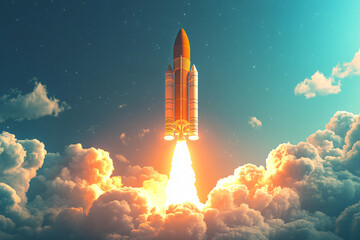 Rocket Launch Through Clouds.
