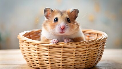 Adorable hamster sitting in a cozy basket