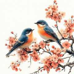 Fototapeta premium floral and bird decoration painting