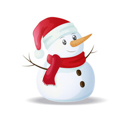 Cute snowman on a white background. New Year and Christmas card. Vector illustration