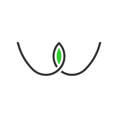 line black letter w with leaf logo icon vector