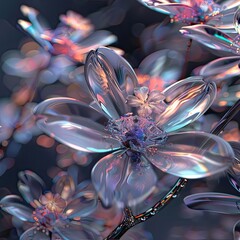 Glowing Translucent Flowers in a Dreamy Neon Landscape