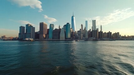 Obraz premium A Skyline View of the Manhattan Cityscape with the Freedom Tower Prominent