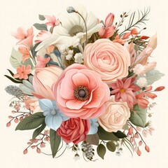 Elegant Pastel Floral Bouquet with Roses