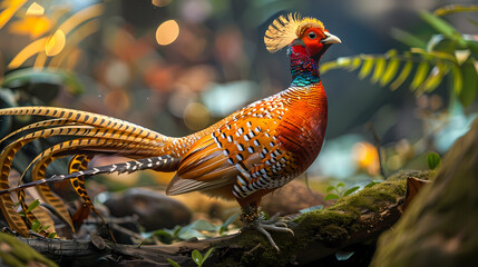 Fototapeta premium golden pheasant,Luxurious golden pheasant with an open tail.