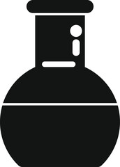 Chemical laboratory glassware flask with round bottom containing blue liquid for scientific experiment