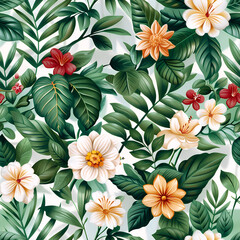 Seamless tropical floral pattern, vector style. Generative ai