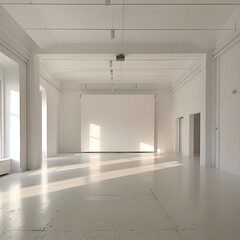empty room with a window,Empty white ballet class with mirrow walls and ballet barre,
