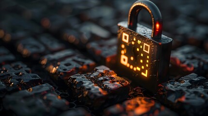 Glowing QR Code Padlock Icon Representing Modern Security Technology