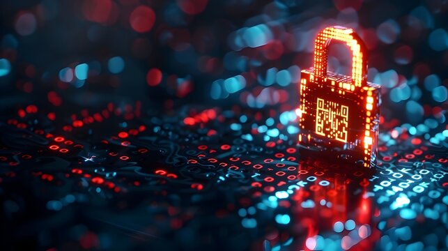 Glowing Padlock Icon with QR Code Representing Modern Security Technology Concept - Powered by Adobe