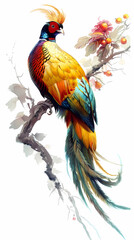 Fototapeta premium golden pheasant,Luxurious golden pheasant with an open tail.