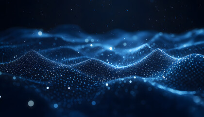 Abstract blue background with glowing connection lines and dots in a low-poly style.