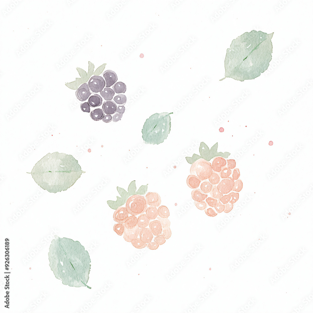 Canvas Prints watercolor berries & leaves.