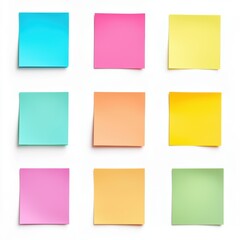 Fototapeta premium A row of colorful sticky notes are lined up on a white background