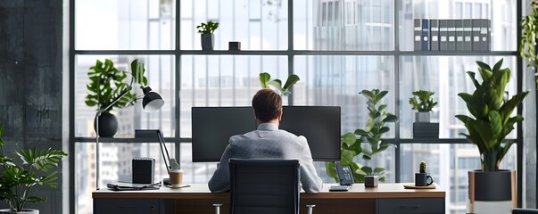 Organized Workspace A Modern Office Setting with Employee Preparing for the Workweek