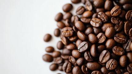Cascading Coffee Beans on White Background, Dynamic Lines, Rich Textures, Earthy Tones