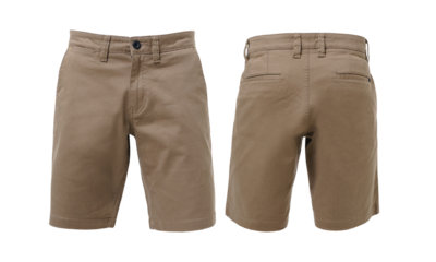 Light brown short chino pants with ghost model style isolated in transparent background