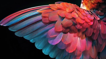 Obraz premium Close-up of a Vibrant Bird's Wing with Multicolored Feathers