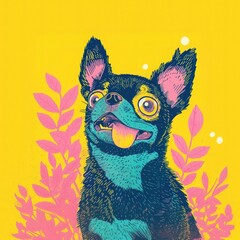 Vibrant Pop Art Dog Illustration with Bold Colors