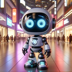 cute cartoon Robot with sleek design and LED lights,3d ,3d avatar Generative aI

