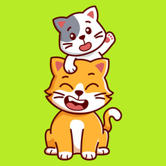 two cute cats are playing Vector Illustration Icon. Flat Cartoon Style