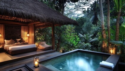 Jungle retreat with a private pool.