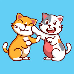 two cute cats are fighting Vector Illustration Icon. Flat Cartoon Style