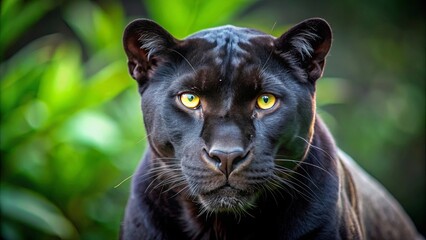 Beautiful black panther with sleek fur and piercing yellow eyes, feline, predator, wildlife, animal, fierce, majestic, elegant