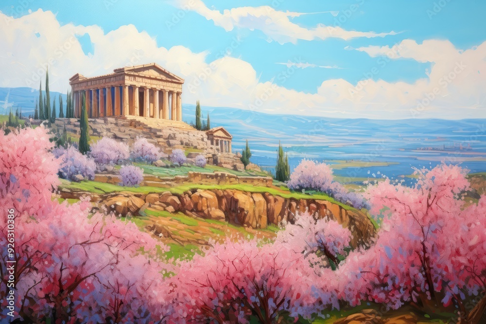 Wall mural greek temple architecture landscape building.