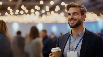 Business Professional Enjoying Coffee at Networking Event
