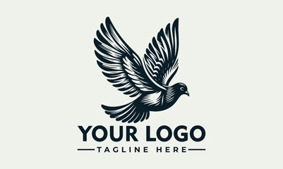 vector logo detailed drawing of pigeon with wings spread bird logo Suitable for birdwatching guides, naturethemed designs, and wildlife illustrations. 